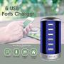 6 Ports Desktop Charging Station USB Hub Wall Charger with QC 2.1,Compatible for Smart Phones, Tablets, and Other Electronics (Blue)