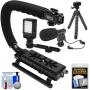 Vidpro VB-12 Stabilizer Hand Grip for DSLR Cameras, Video Camcorders & Action Cameras with Microphone + Flex Tripod + Kit