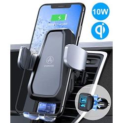 VANMASS Wireless Car Charger Mount, Automatic Clamping 10W 7.5W Qi Fast Charging Mount, Air Vent Phone Holder with QC 3.0 Fast Charger, Compatible with iPhone 11 Pro Max Xs X 8, Samsung S10 S9 Note 10