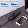Small Power Strip with USB - NTONPOWER 2 Outlets 3 USB Portable Desktop Charging Station with 15 inches Wrapped Short Extension Cord, Travel Power Strip for for Hotel, Cruise, Home and Office - Black