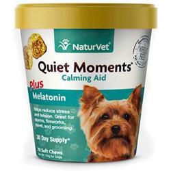 NaturVet – Quiet Moments Calming Aid for Dogs - Plus Melatonin – Helps Reduce Stress & Promote Relaxation – Great for Storms, Fireworks, Separation, Travel & Grooming