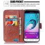 Galaxy J3 (2016) Case, Galaxy Amp Prime Case, Galaxy Express Prime Case, Galaxy Sol Case, JanCalm [Wrist Strap] Premium PU Leather [Multi Card/Cash Slots] Stand Flip Cover with Pen (Brown)