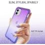 LONTECT for iPhone 11 Case Built-in Screen Protector Glitter Gradient Clear Sparkly Bling Rugged Shockproof Hybrid Full Body Protective Case Cover for Apple iPhone 11 6.1 2019, Purple Blue