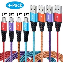 Android Charger Cable 3FT 4-Pack,Nylon Braided Micro USB Cable Cell Phone Charger Android Fast Charging Cord Compatible with Samsung Galaxy S6 S7 Edge J3 J7,LG,HTC,Motorola,Sony,Xbox,PS4,Bynccea