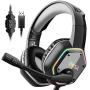 EKSA Gaming Headset with 7.1 Surround Sound Stereo, PS4 USB Headphones with Noise Canceling Mic & RGB Light, Compatible with PC, PS4 Console, Laptop (Gray)