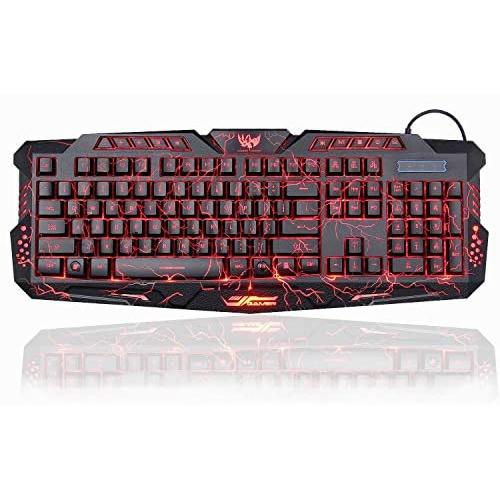 Gaming Keyboard Gaming Backlight Keyboard LED Russian/English Layout USB Wired Colorful Breathing Waterproof for Desktop Laptop Office Keyboard (Color : English Crack)