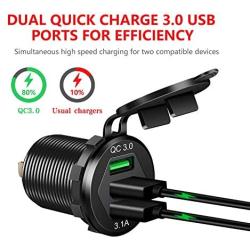 Quick Charge 3.0 Car Charger, 12V/24V 35W QC3.0/2.0 USB Charger Socket, 3 USB Charger Socket Power Outlet Fast Charge with Wire Fuse Aluminum Car Boat Marine ATV Bus Truck Golf Cart and More(Black