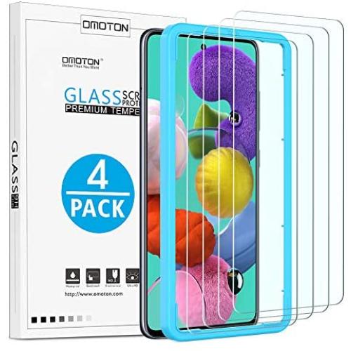 OMOTON [4 Pack] Samsung Galaxy A51 Screen Protector, Easy Installation/Scratch Resistant/Bubble Free/Tempered Glass Screen Protector for Samsung Galaxy A51