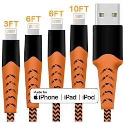 iPhone Charger, HARIBOL iPhone Lightning Cable Apple MFi Certified 4Pack[ 3.3FT 6.6FT 10FT] Nylon Braided Charging Cable for iPhone Xs/Max/XR/X/8/8Plus/7/7Plus/6S/6S Plus/SE/iPad/Nan More(Orange)