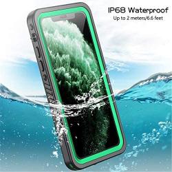 Vapesoon iPhone 11 Waterproof Case, Built-in Screen Protector 360 Full-Body Protection Clear Call Quality Heavy Duty Waterproof Shockproof Cover Case for iPhone 11 2019（6.1 Inch）-Black/Green