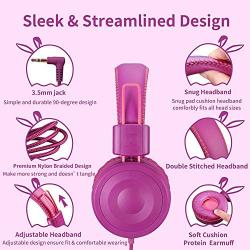 POWMEE M1 Kids Headphones Wired Headphone for Kids,Foldable Adjustable Stereo Tangle-Free,3.5MM Jack Wire Cord On-Ear Headphone for Children (Purple)