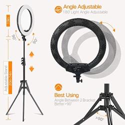 18" Selfie Ring Light with Tripod Stand & Cell Phone Holder for Live Stream/Makeup | Dimmable Mini Floor Table Camera Ringlight for YouTube Video/Photography Compatible with iPhone Android