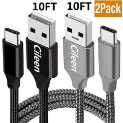 USB Cable Type C,10FT 2PACK,Long Braided Charging Cord,Fast Charger for Samsung Galaxy A10e,S10e,S10 Plus,Note 10 9 Plus,Google Pixel 3 3a XL,LG V50 V40 G8 G7 ThinQ,V30,Moto Z4 G7 One,ZTE Axon 10 Pro