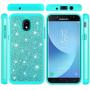 Galaxy J3 Achieve Case,Galaxy J3 2018/J3 Star/Express Prime3/Amp Prime3 Glitter Case,Luxury Glitter Sparkle Bling Case,Hybrid PC Silicone Faux Leather Cover,Dual Layer Armor Phone Case Mint