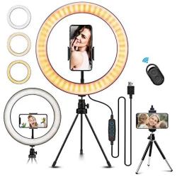 Naohiro Ring Light with Stand,10" LED Ring Light with Tripod and Cell Phone Holder & Remote Control,Selfie Ring Light for iPhone Android with 3 Modes & 10 Brightness