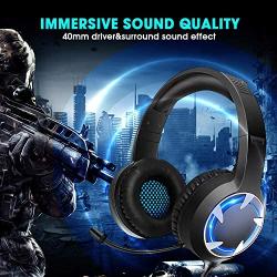 Turnraise Stereo Gaming Headset for PS4,PC,Xbox One Controller,Over-Ear Headphones with Noise Cancelling Soft Memory Ear Pads, LED Light,Bass Sound,Compatible for,Laptop,Tablet,Smartphone