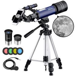 MAXLAPTER Telescope for Kids Adults Astronomy Beginners, 70mm Aperture Refractor Telescope for Astronomy, Portable Travel Telescope with Tripod, Smartphone Adapter, Two Eyepieces, Backpack