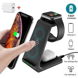 Wireless Charging Stand, GEEKERA 3 in 1 Wireless Charger Fast Charging Dock Station for Apple Watch 5 4 3 2 1, Airpods Pro, iPhone 11/11 Pro/X/Xr/Xs/8 Plus, and Qi-Certified Phones