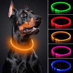 BSEEN LED Dog Collar - Cuttable Water Resistant Glowing Dog Collar Light Up, USB Rechargeable or Battery Powered Pet Necklace Loop for Dogs