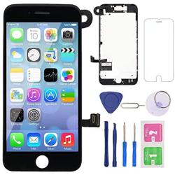 Screen Replacement for iPhone 7 Black, Fully Pre-Assembled LCD Display and Touch Screen Digitizer Replacement with Proximity Sensor, Earspeaker and Front Camera, Repair Tools and Screen Protector