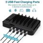Charging Station for Multiple Devices 6 Short Mixed Charging Cables Multi USB Charger Station Organizer for Cell Phones Apple Samsung Tab Electronics Tech Gadget -Black
