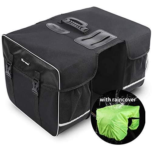 Bike Pannier Bags Waterproof Rear Rack Bag, 28L Large Capacity Bike Storage Bag with Adjustable Strip, Carrying Handle, Reflective Strip Bicycle Rear Seat Bag - with Rain Cover for Cycling Camping