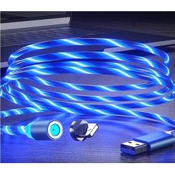 LED Flowing Magnetic Charger Green Blue Cable Light Up Candy Moving Party Shining Charger Phone Charging Cable Magnetic Streamer Absorption USB Snap Quick Connect 3 in 1 USB Cable