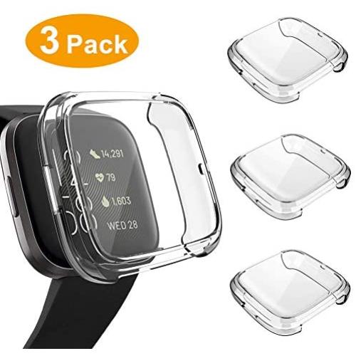 3 Pack Screen Protector Compatible Fitbit Versa 2 Case, GHIJKL Ultra-Thin Slim Soft TPU Protective Case All-Around Full Cover Bumper Shell for Fitbit Versa 2 Smart Watch, Clear, Clear, Clear