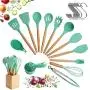 Utensils Set for Cooking with Silicone Head, Wood Handle and Wooden Container (23 Pieces + Bonus Hanging Hooks) - Kitchen Utensil Tools Set - Green Utensils Set for Cooking with Silicone Head, Wood Handle and Wooden Container (23 Pieces + Bonus Hanging Hooks) - Kitchen Utensil Tools Set - Green