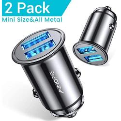 [2-Pack] AINOPE Car Charger, 4.8A All Metal Car Charger Adapter Dual USB Cigarette Lighter USB Charger Mini Flush Fit Compatible with iPhone 11/XR/x/8/7, iPad Air 2/Mini 3, Note 9/Galaxy S10/S9-Black