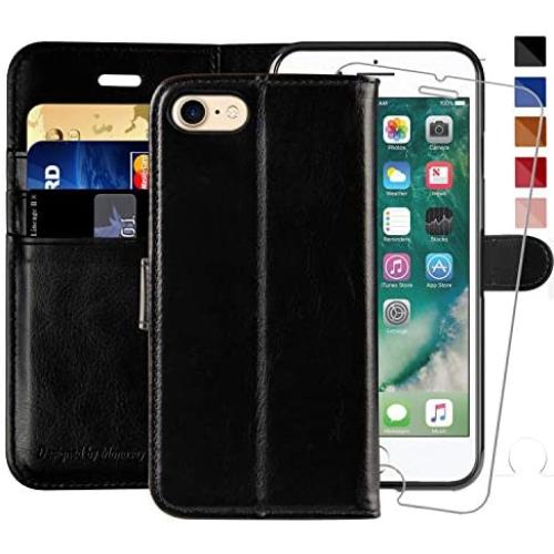 MONASAY iPhone 7 Wallet Case/iPhone 8 Wallet Case/iPhone SE 2020 Case,4.7-inch, [Glass Screen Protector Included] Flip Folio Leather Cell Phone Cover with Credit Card Holder for Apple iPhone 7/8/SE2