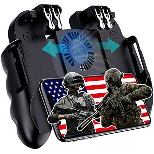 4 Trigger Mobile Game Controller with Cooling Fan Adjustable Stand for PUBG/Call of Duty/Fotnite [6 Finger Mode] GAMR+ L1R1 L2R2 Gaming Grip Gamepad