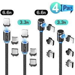 Magnetic Charging Cable, Oxyland 3 in 1 Magnetic Phone Charger Cable [4-Pack,3ft/3ft/6ft/6ft], Nylon Braided Cord USB Magnetic Cable Compatible with Mirco USB, Type C Smartphone and iProduct Device