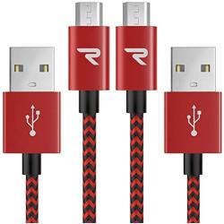 Micro USB Cable 0.65ft [2 Pack], RAMPOW Charging Cord, Fast Charge & Sync USB Cable, Braided Android Charger Cable for Samsung Galaxy S7 Edge S6 S5, Moto, LG G4, HTC - Red