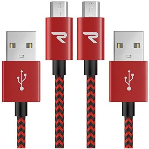 Micro USB Cable 0.65ft [2 Pack], RAMPOW Charging Cord, Fast Charge & Sync USB Cable, Braided Android Charger Cable for Samsung Galaxy S7 Edge S6 S5, Moto, LG G4, HTC - Red