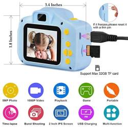 Suncity Kids Camera Boy Toys Gifts for 2-8 Year Old Camcorder 2.0 Inch Screen with 32GB Card for Children Toddler Birthday Christmas (Blue)