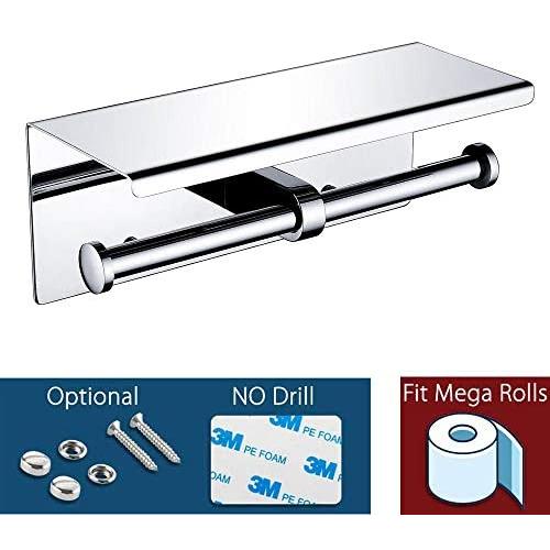 Waydeli Double Toilet Paper Holder – Double Toilet Paper Roll Holder with Shelf, Adhesive No Drilling or Wall Mounted, Stainless Steel Polished Chrome