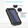 Solar Charger, 20000 mAh Portable Solar Power Bank for Cell Phone Waterproof External Backup Solar Battery Charger with Dual 2 USB Port/LED Flashlights Compatible All Smartphone, Tablet, and More