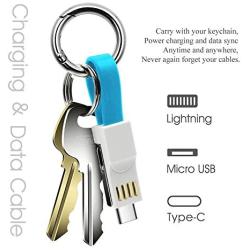 Keychain Charger Magnetic Portable Charging Cable 3 in 1 Multi Short Small Fast Charging Cord Compatible All Smartphones Smart Device (Blue)