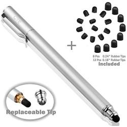 Bargains Depot 2-in-1 Stylus Touch Screen Pen for iPhone, Ipad, iPod, Tablet, Galaxy and More with 20Pcs Rubber Tips-Silver