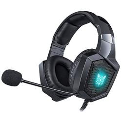 Gaming Headset, EasySMX Cool 2000 Over Ear Stereo Gaming Headphone with Mic and Volume Control, Y Splitter Cable, for PC/MAC Xbox One Slim / PS4 / Smartphone/Nintendo Switch, Dynamic LED Light
