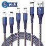 iPhone Charger, MFi Certified Lightning Cable 5 Pack (3/3/6/6/10FT) Charging USB Syncing Denim Braided Data Cable Compatible with iPhone 11/Pro/Xs Max/X/XS/XR/XS Max/8/Plus/7/7 Plus/6/6S/6 Plus