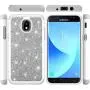 Galaxy J7 Refine/J7 2018/J7 Star/J7 Top/J7 Aura/J7 Aero/Crown/Eon Glitter Case,Luxury Glitter Sparkle Bling Case,Hybrid PC Silicone Faux Leather Cover,Dual Layer Armor Protective Phone Case Gray