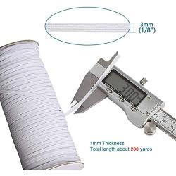 MYUREN 200 Yards Length 1/8 Inch Width Braided Elastic Band White Elastic Cord Heavy Stretch High Elasticity Knit Elastic Band for Sewing Crafts DIY, Mask, Bedspread, Cuff