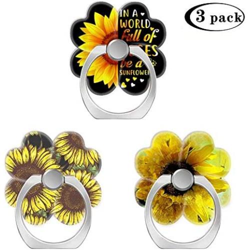 (3 Pack) Mobile Phone Ring Holder Finger Grip,in A World Full of Roses Be Sunflower Fun Watercolor Cell Phone Stand Kickstand Compatible with All Smartphone