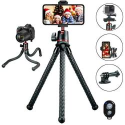 Phone Tripod, Flexible Cell Phone Selfie Stick Tripod, Camera Octopus Tripod Stand Holder with Wireless Remote and Foldable Phone Clip, Compatible with iPhone/Android/DSLR/GoPro Camera