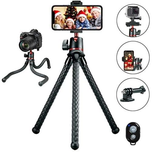 Phone Tripod, Flexible Cell Phone Selfie Stick Tripod, Camera Octopus Tripod Stand Holder with Wireless Remote and Foldable Phone Clip, Compatible with iPhone/Android/DSLR/GoPro Camera