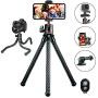 Phone Tripod, Flexible Cell Phone Selfie Stick Tripod, Camera Octopus Tripod Stand Holder with Wireless Remote and Foldable Phone Clip, Compatible with iPhone/Android/DSLR/GoPro Camera