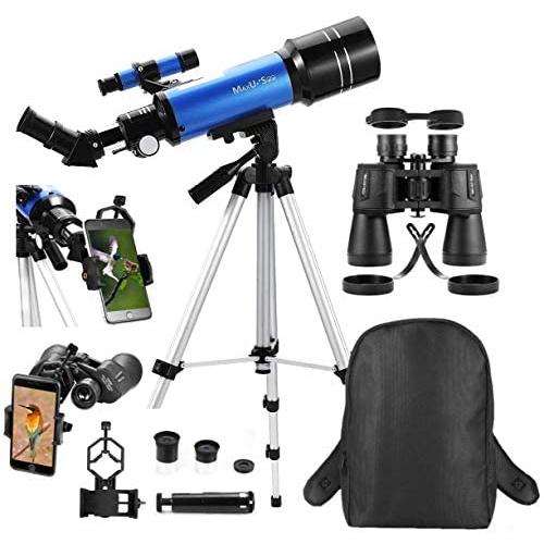 MaxUSee Travel Scope with Backpack - 70mm Refractor Telescope & 10X50 HD Binoculars Bak4 Prism FMC Lens for Moon Viewing Bird Watching Sightseeing