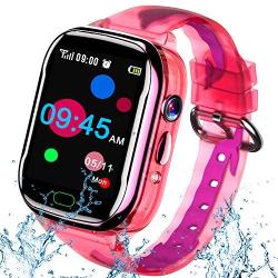 iGeeKid Kids Smart Watch Phone-IP67 Waterproof Smartwatch Boys Girls Toddler School Supplies Digital Wrist Watch 1.44 IPS Touch,Calls,Camera Gizmos Games,12/24 H Stopwatch Learning Toy (Pink)